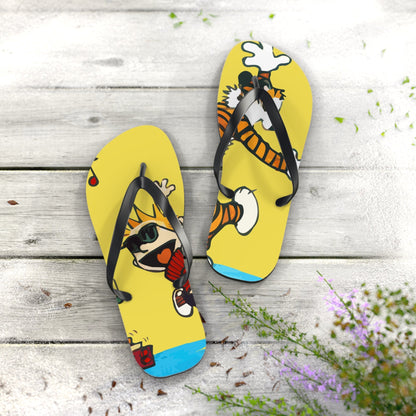 Calvin and Hobbes Dancing with Record Player Flip-Flops-3