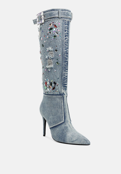 Cornik Multi Color Stones Denim Boots-2