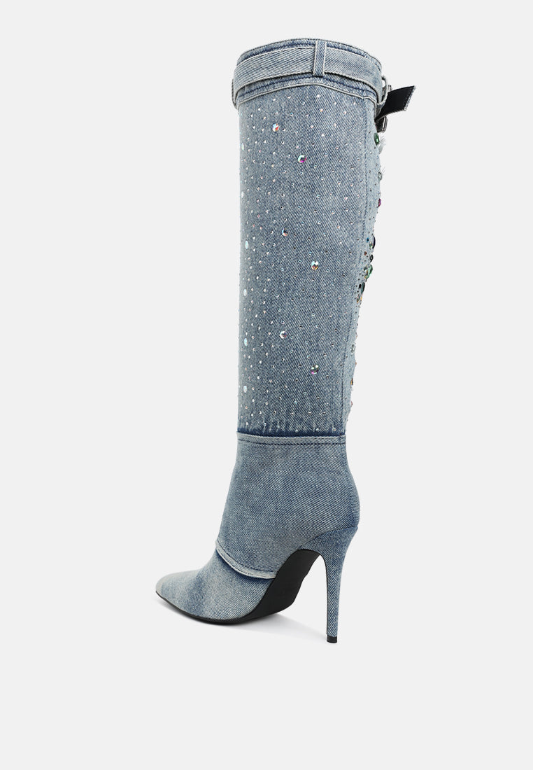 Cornik Multi Color Stones Denim Boots-3