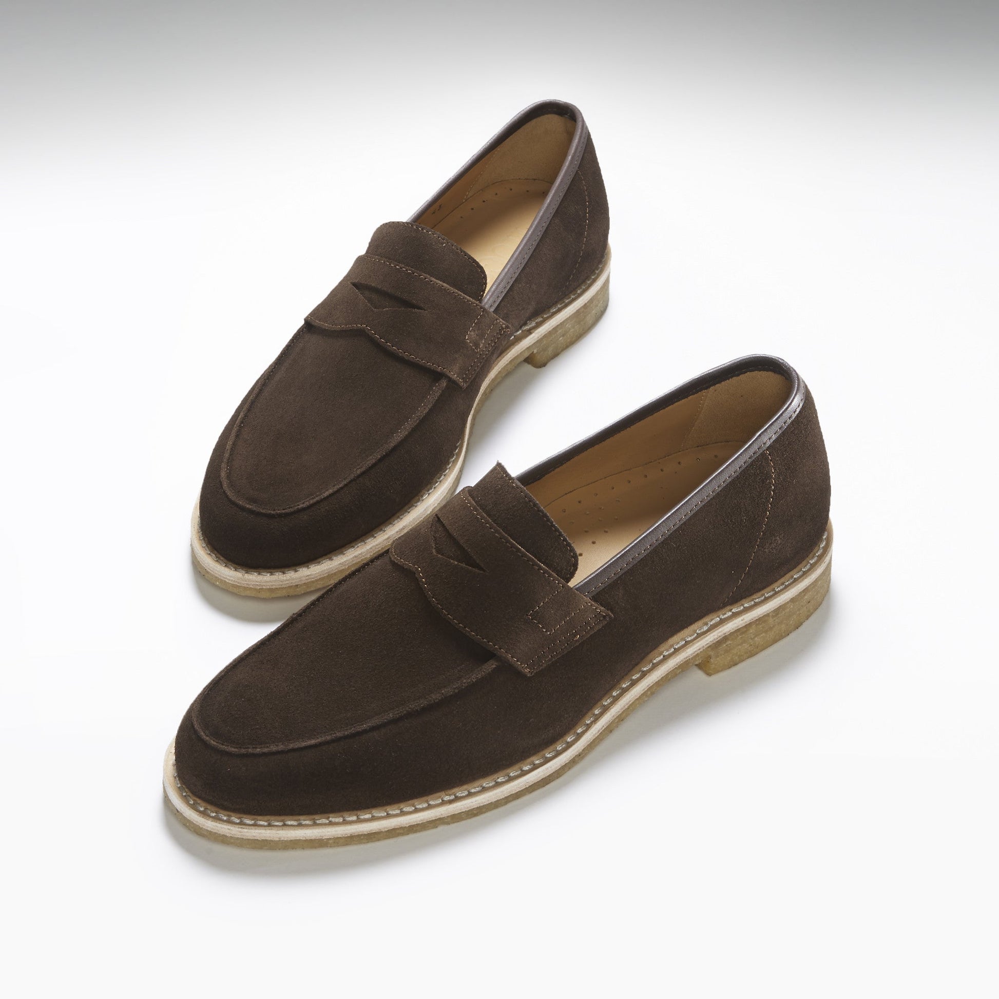 Brown Suede Loafers, Crepe Rubber Welted Sole-1