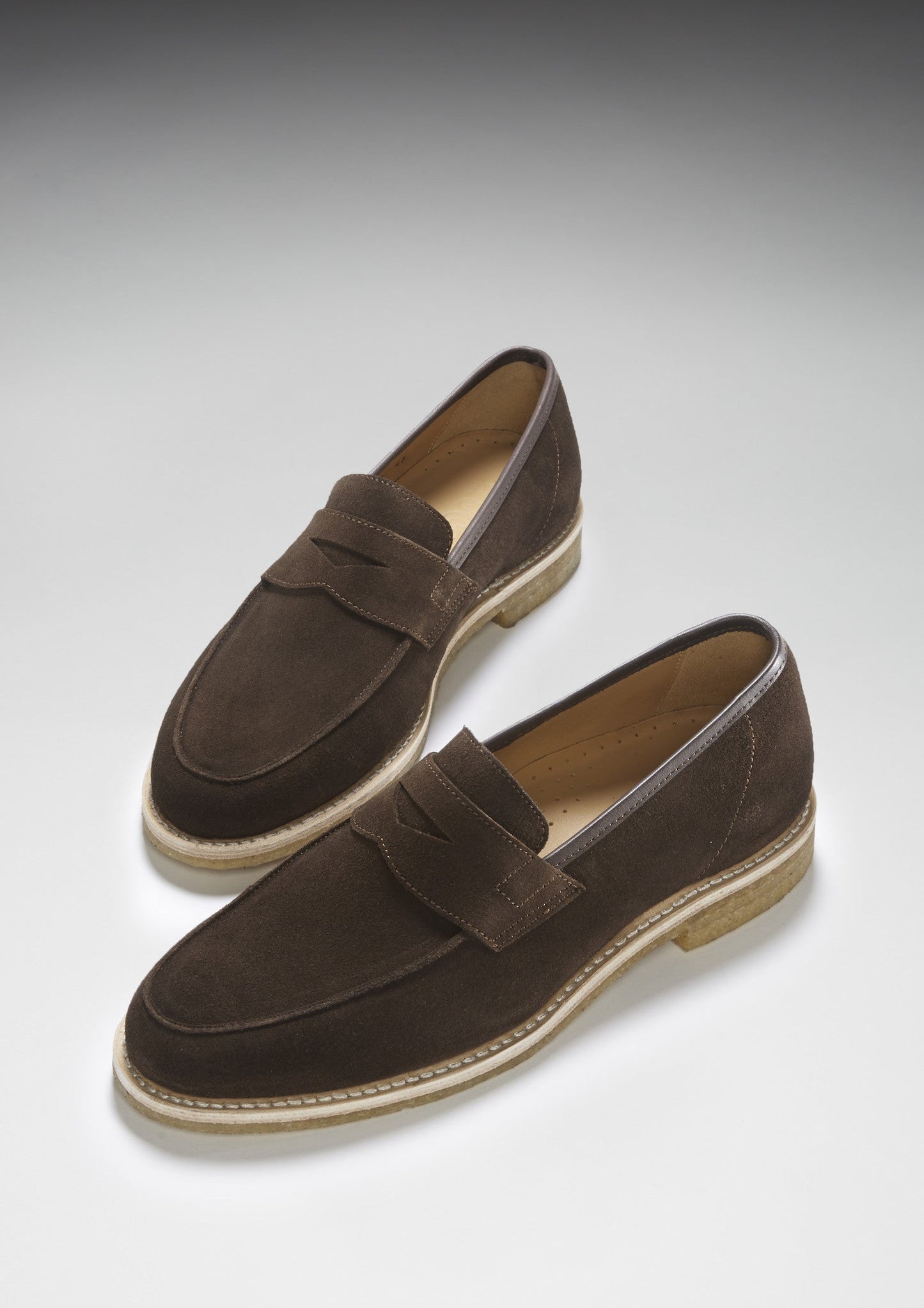 Brown Suede Loafers, Crepe Rubber Welted Sole-2