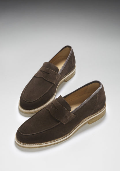 Brown Suede Loafers, Crepe Rubber Welted Sole-2