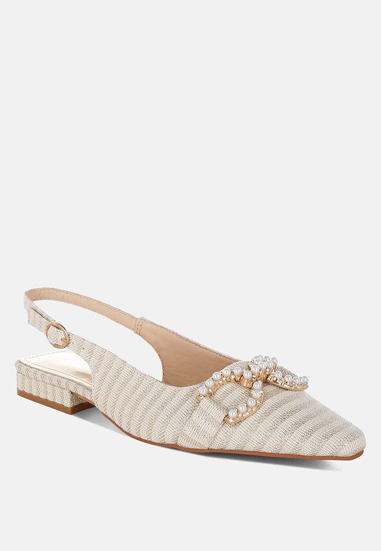 Crina Pearl-Detailed Horsebit Woven Flats-2