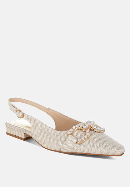 Crina Pearl-Detailed Horsebit Woven Flats-2