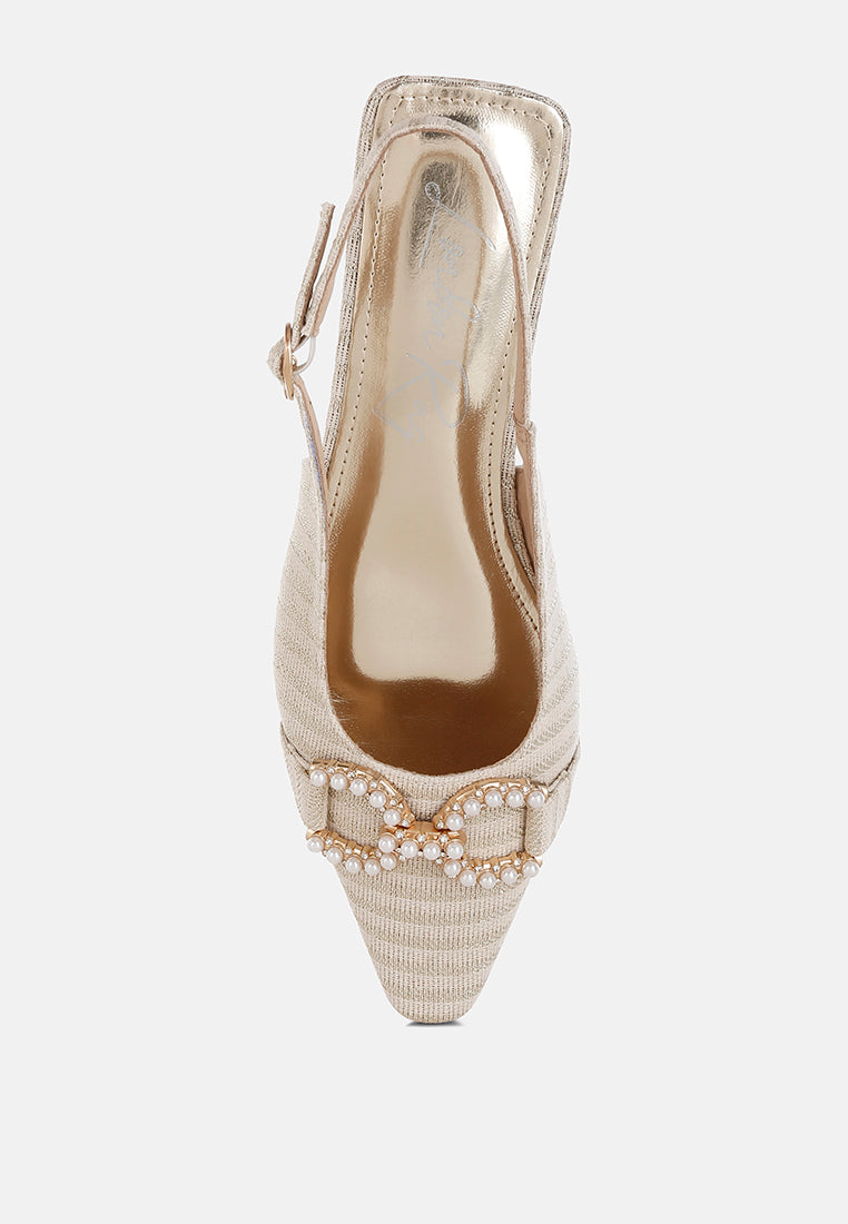 Crina Pearl-Detailed Horsebit Woven Flats-4