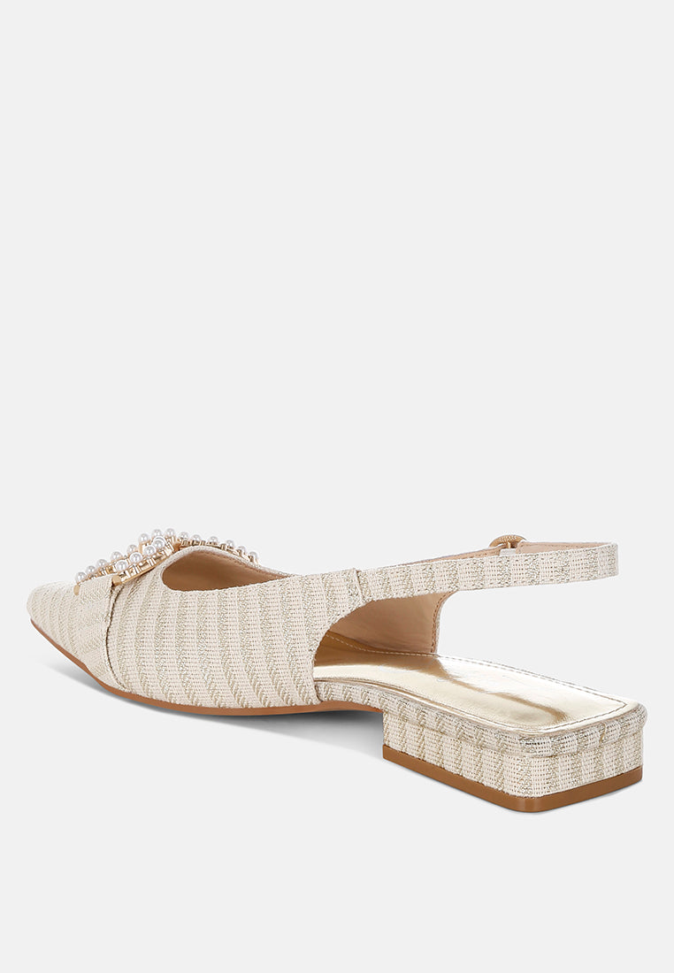Crina Pearl-Detailed Horsebit Woven Flats-3