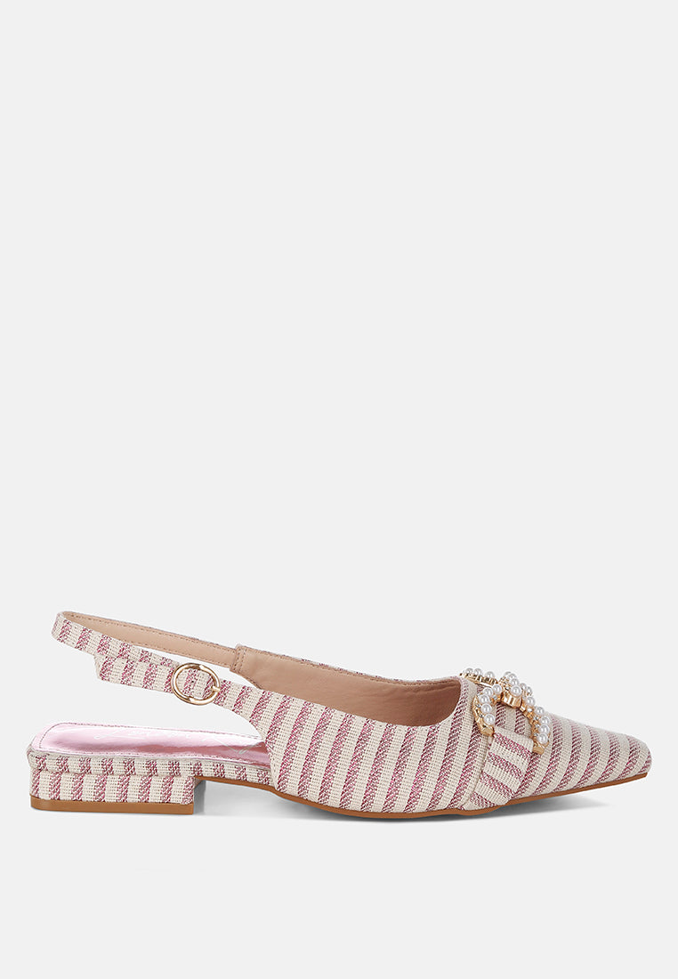 Crina Pearl-Detailed Horsebit Woven Flats-5