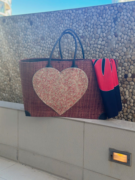 Extra Large Brown Heart Beach Tote-0