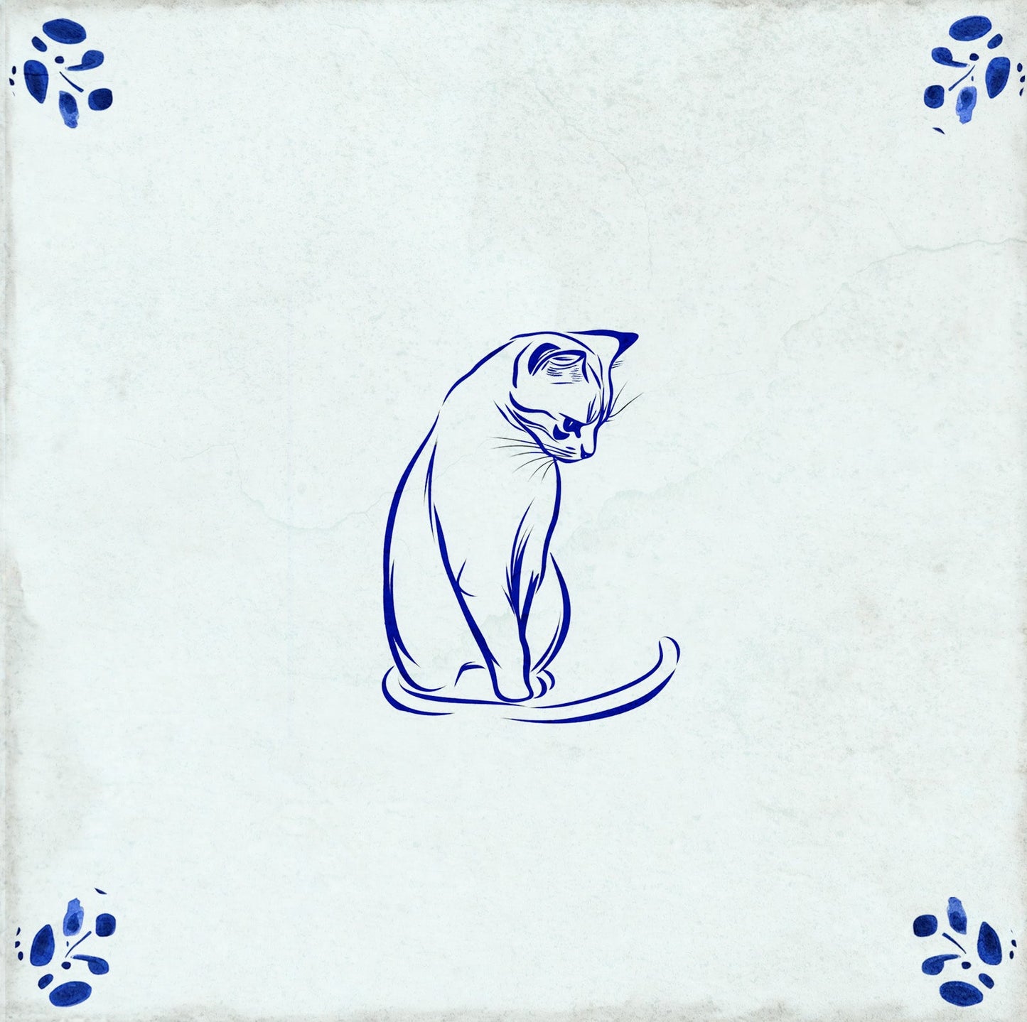 Cat Delft Vintage Blue Design Peel And Stick Tile Stickers delft fireplace surround Kitchen Tile Trends - D65-3