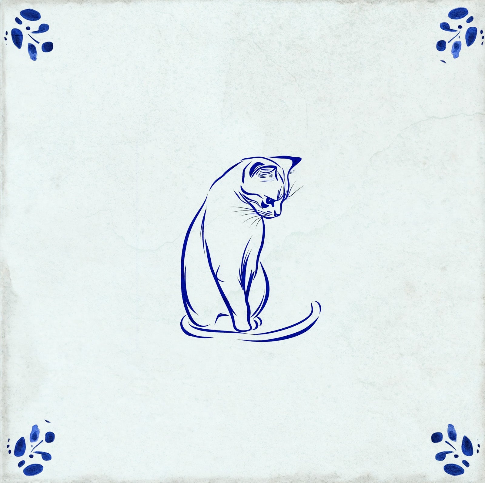 Cat Delft Vintage Blue Design Peel And Stick Tile Stickers delft fireplace surround Kitchen Tile Trends - D65-3