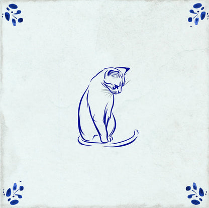 Cat Delft Vintage Blue Design Peel And Stick Tile Stickers delft fireplace surround Kitchen Tile Trends - D65-3