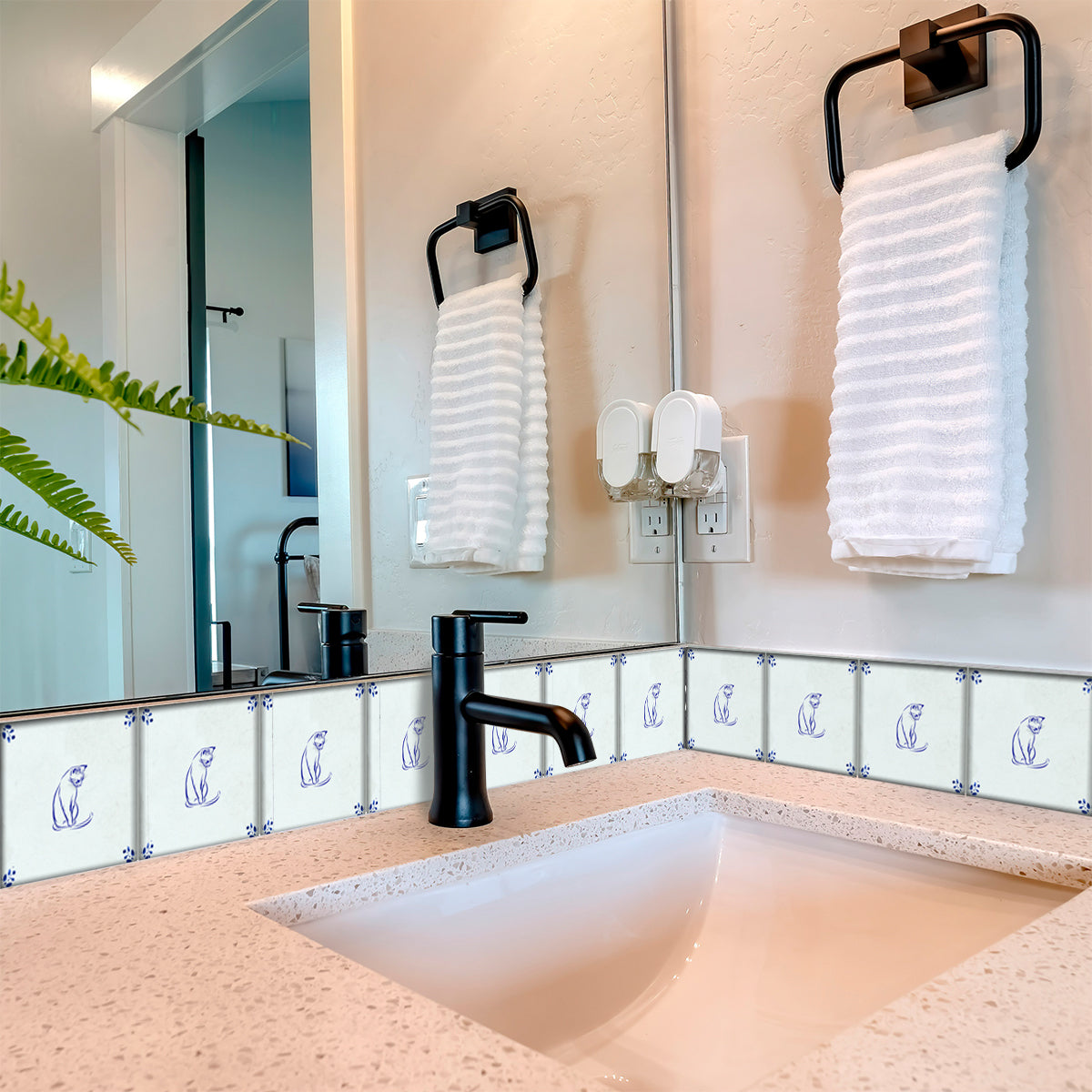 Cat Delft Vintage Blue Design Peel And Stick Tile Stickers delft fireplace surround Kitchen Tile Trends - D65-1