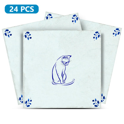 Cat Delft Vintage Blue Design Peel And Stick Tile Stickers delft fireplace surround Kitchen Tile Trends - D65-0