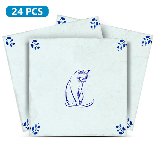 Cat Delft Vintage Blue Design Peel And Stick Tile Stickers delft fireplace surround Kitchen Tile Trends - D65-0