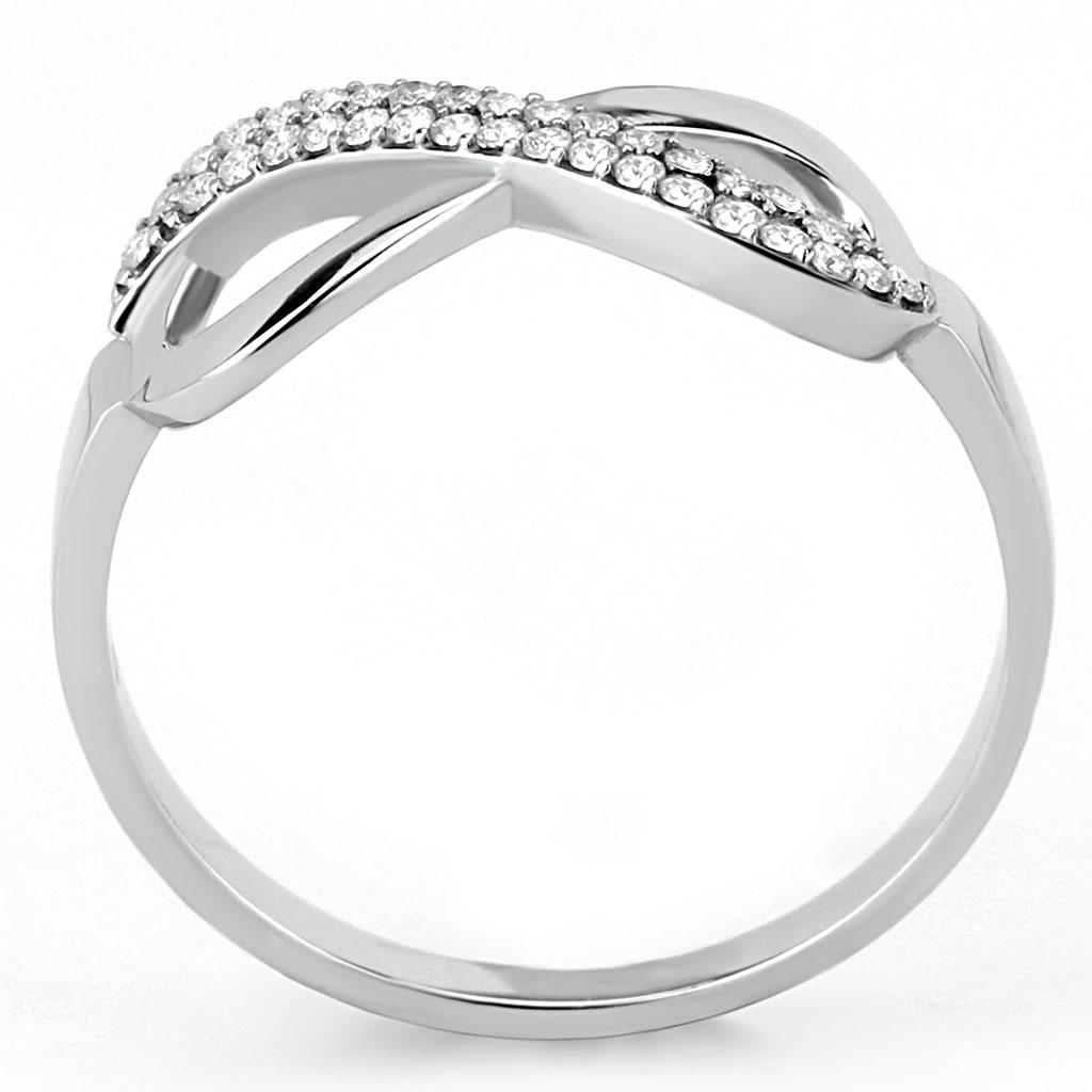 DA054 - High polished (no plating) Stainless Steel Ring with AAA Grade CZ  in Clear-2