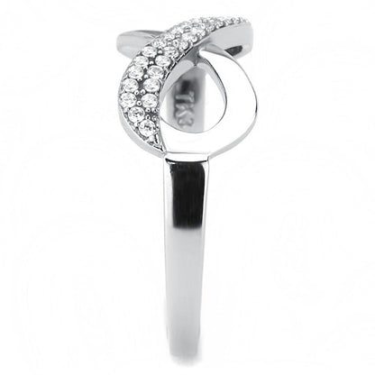 DA054 - High polished (no plating) Stainless Steel Ring with AAA Grade CZ  in Clear-3