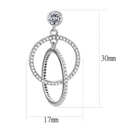DA100 - High polished (no plating) Stainless Steel Earrings with AAA Grade CZ  in Clear-1