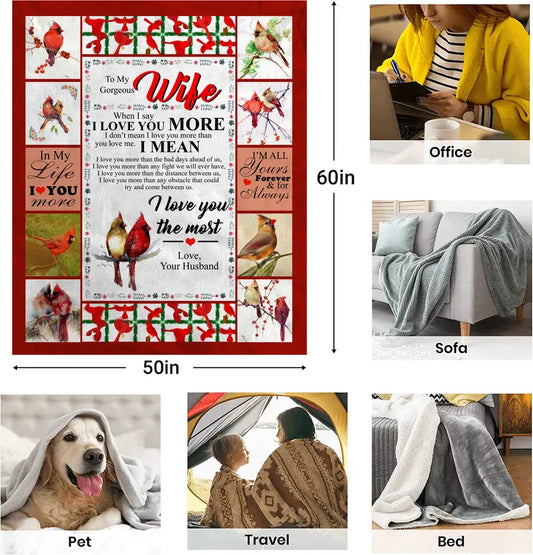 Flannel Bird Blanket for Wife - Warm Cozy Throw