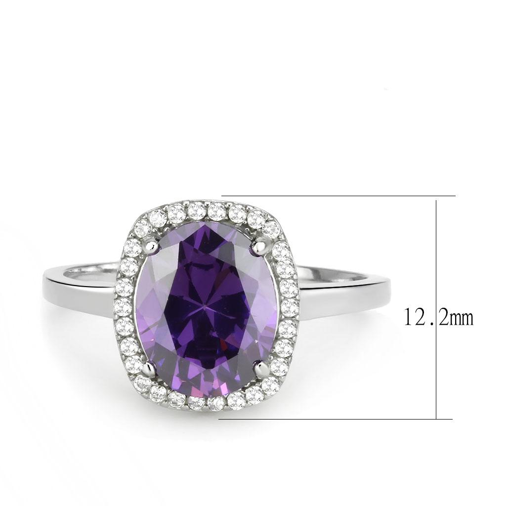DA385 - High polished (no plating) Stainless Steel Ring with AAA Grade CZ  in Amethyst-1