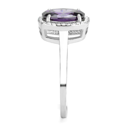 DA385 - High polished (no plating) Stainless Steel Ring with AAA Grade CZ  in Amethyst-3