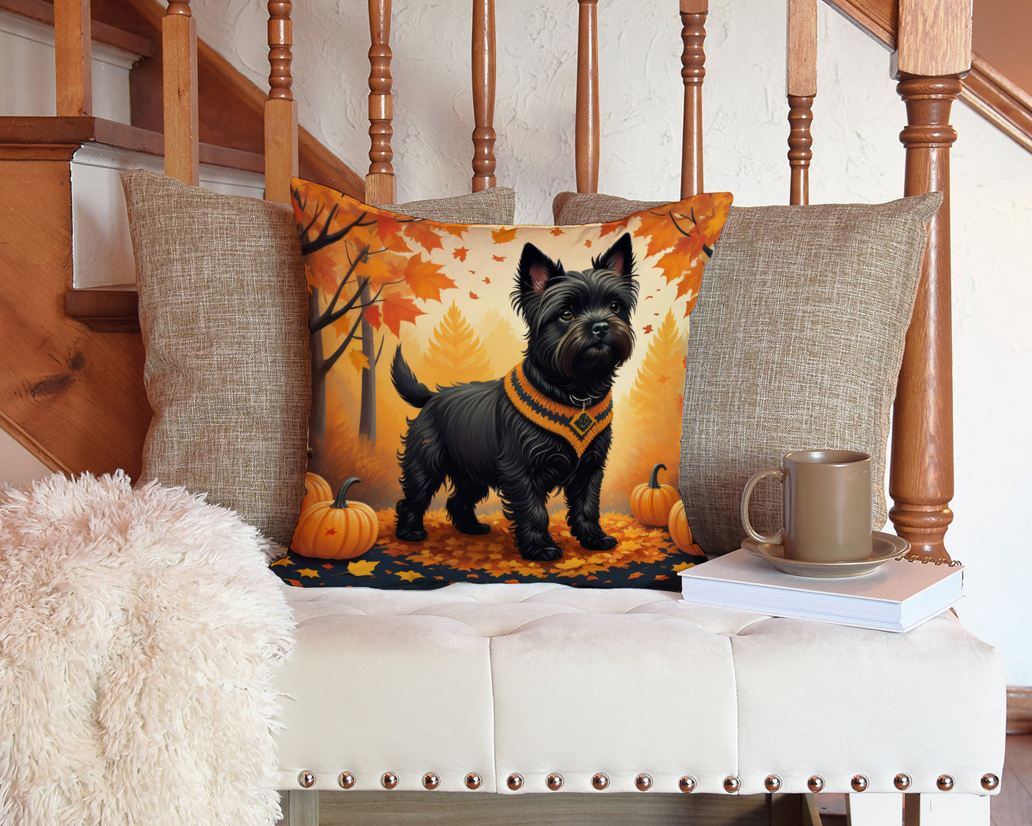 Black Cairn Terrier Fall Throw Pillow-2
