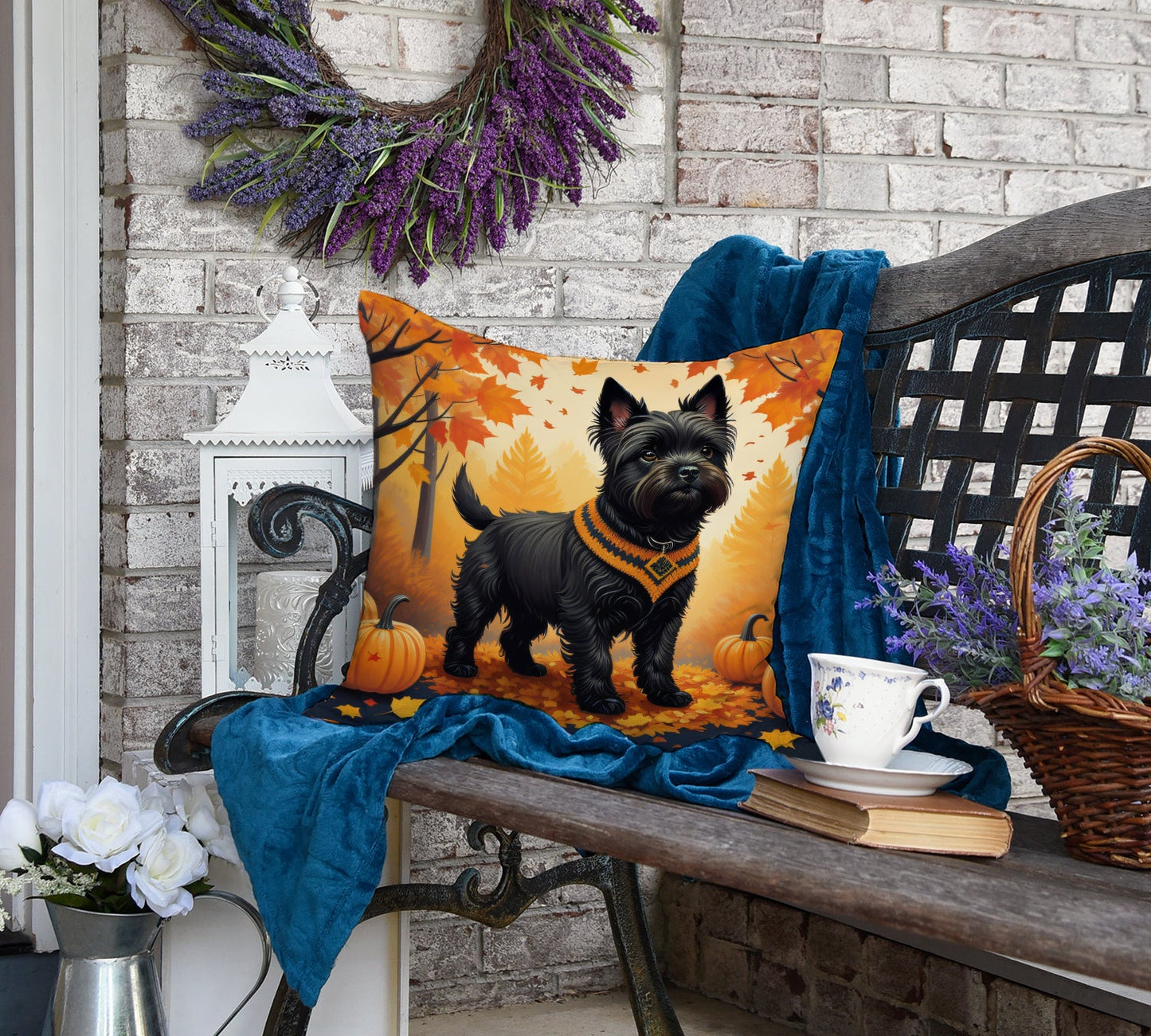 Black Cairn Terrier Fall Throw Pillow-1