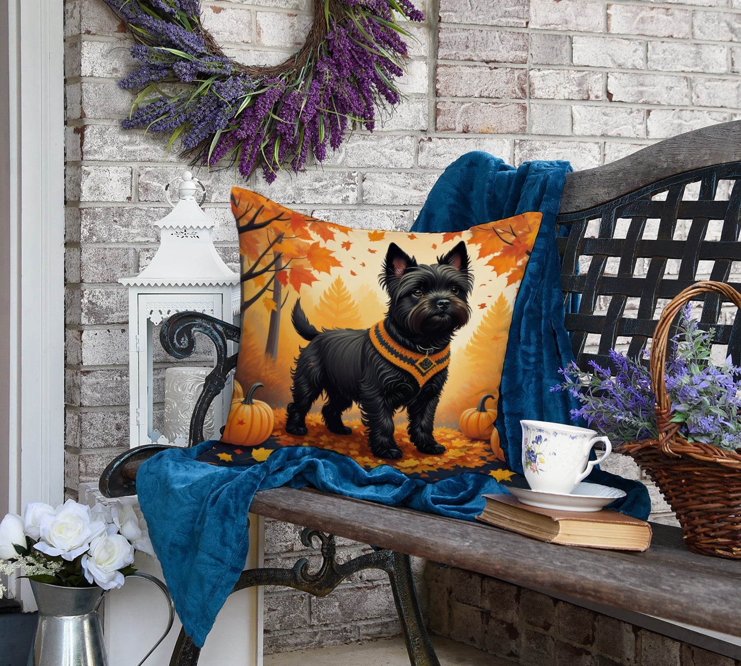 Black Cairn Terrier Fall Throw Pillow-1