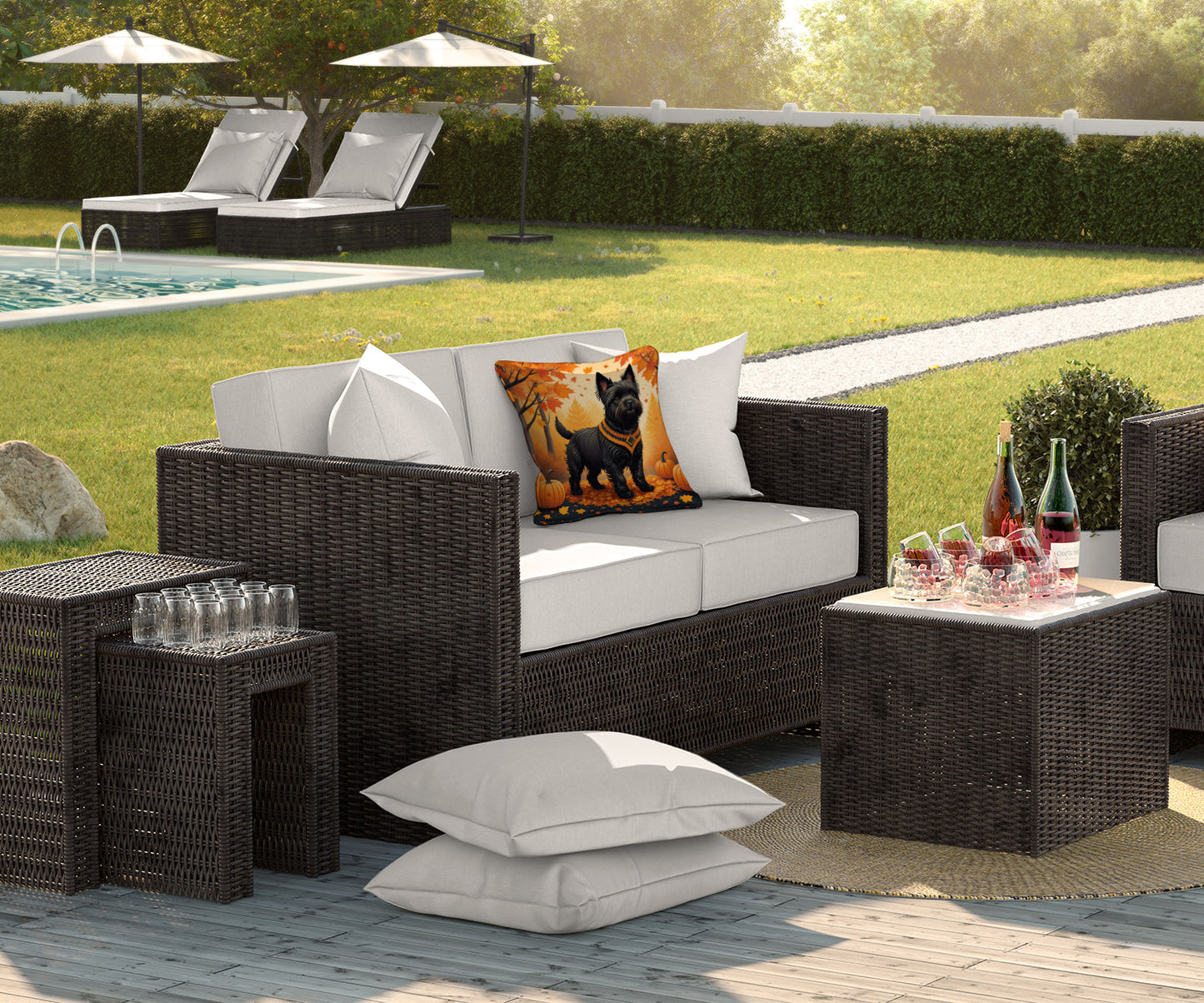 Black Cairn Terrier Fall Throw Pillow-2