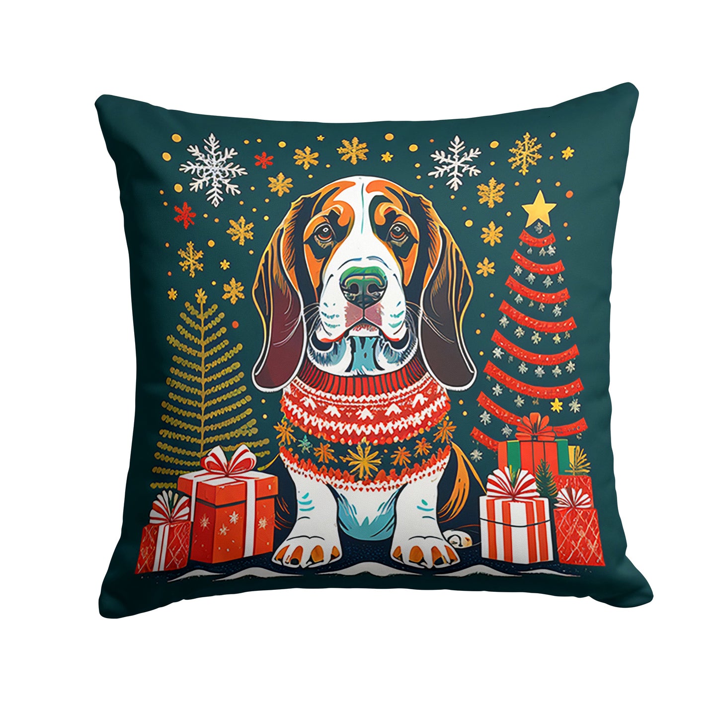 Basset Hound Christmas Throw Pillow-0