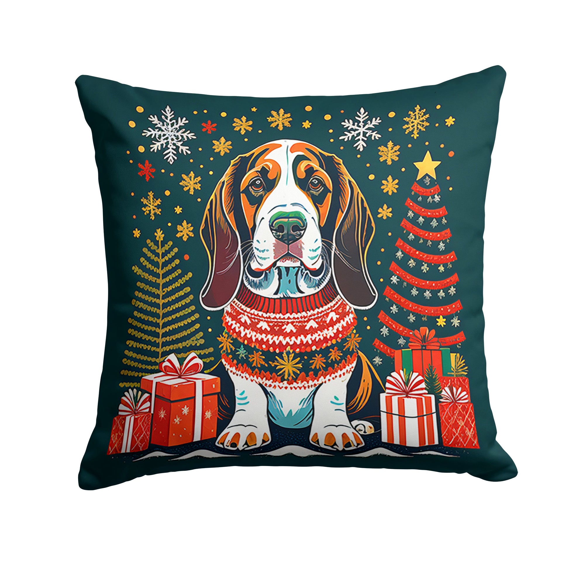 Basset Hound Christmas Throw Pillow-0