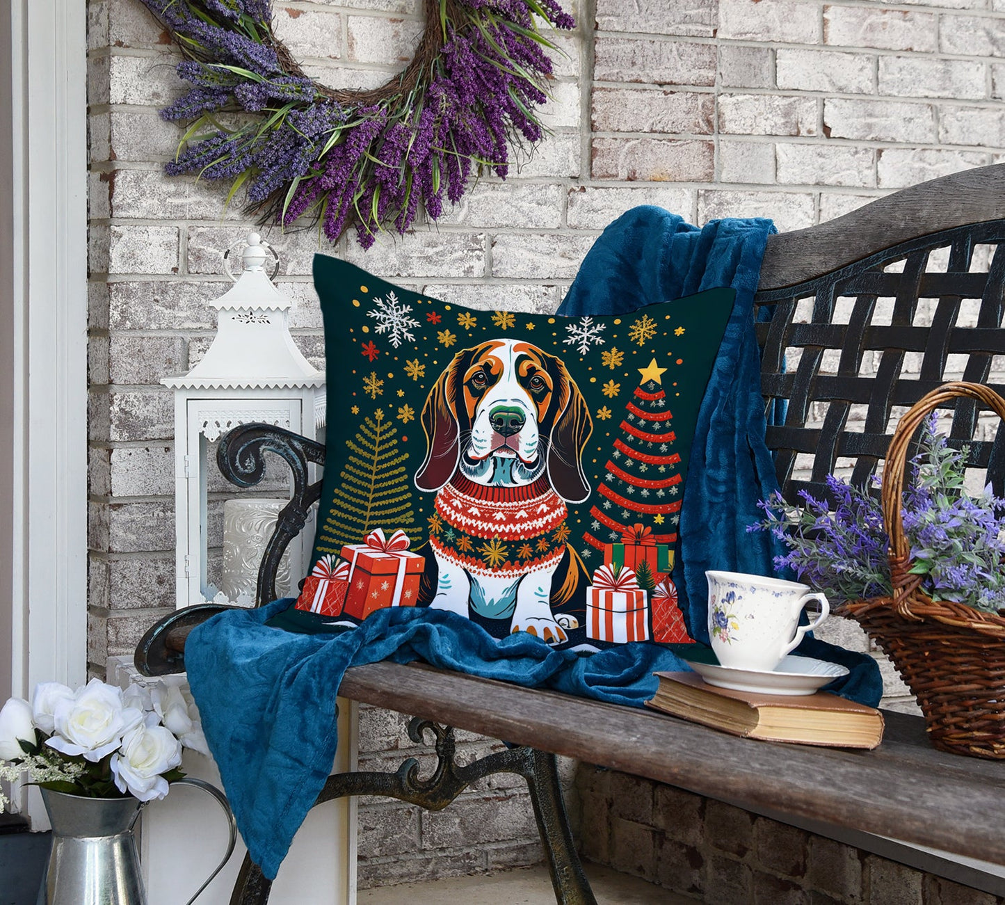 Basset Hound Christmas Throw Pillow-3