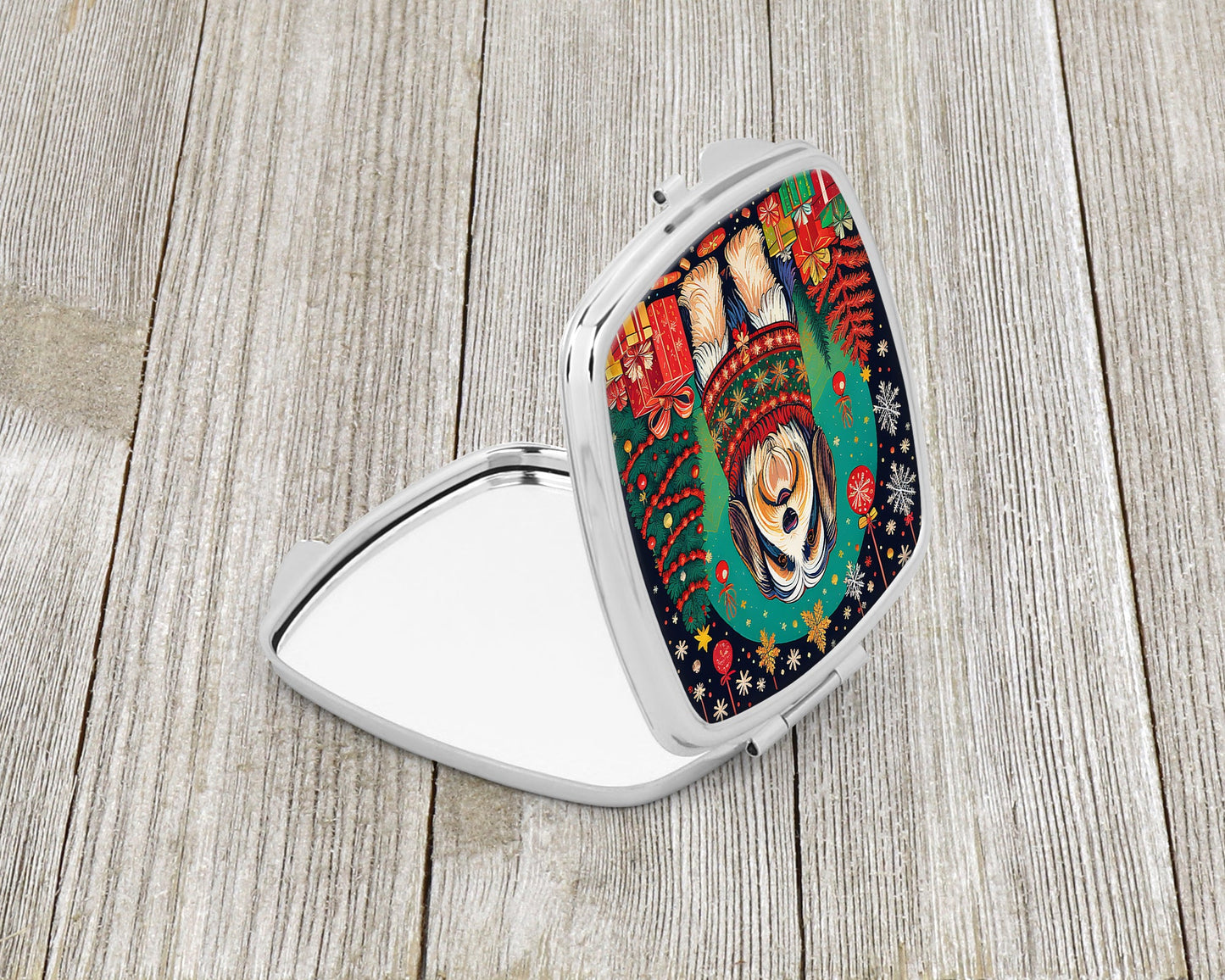 Bearded Collie Christmas Compact Mirror-1