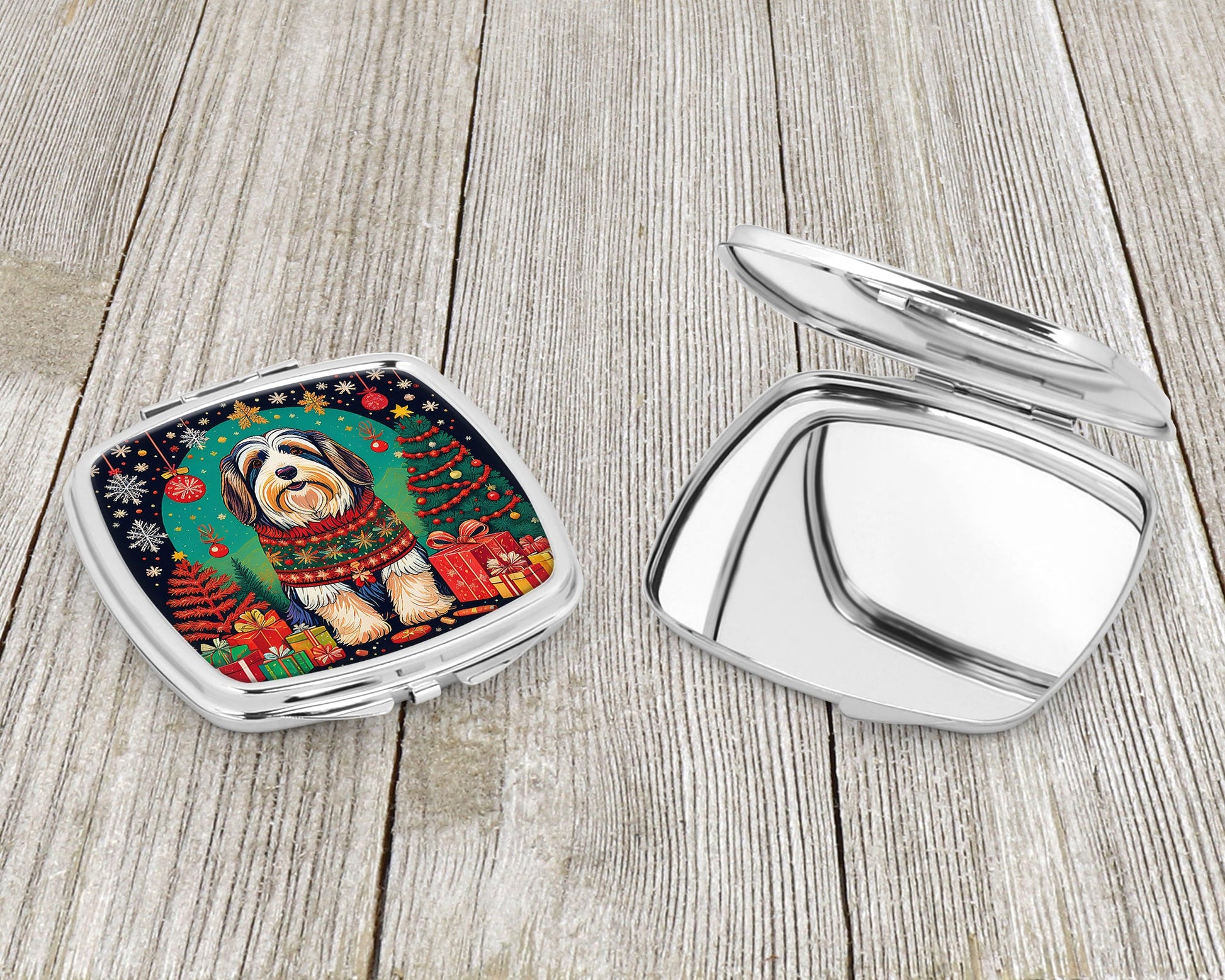 Bearded Collie Christmas Compact Mirror-2