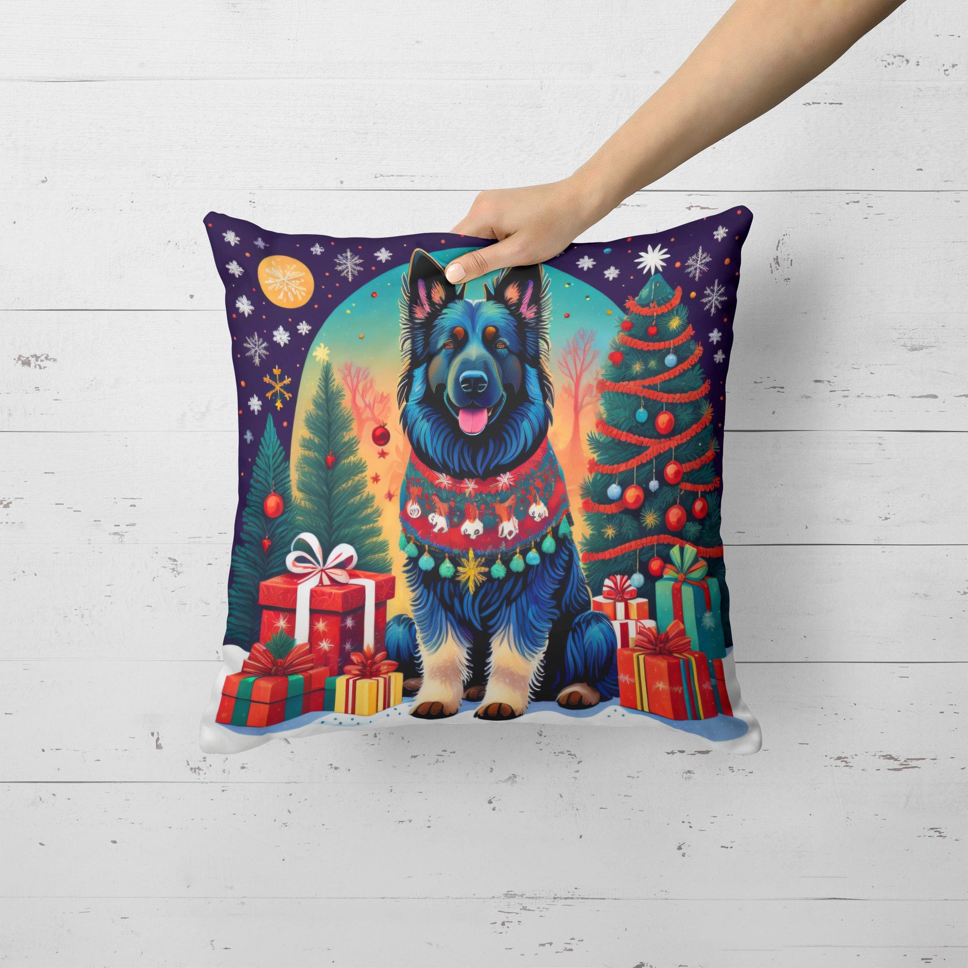 Belgian Sheepdog Christmas Throw Pillow-1