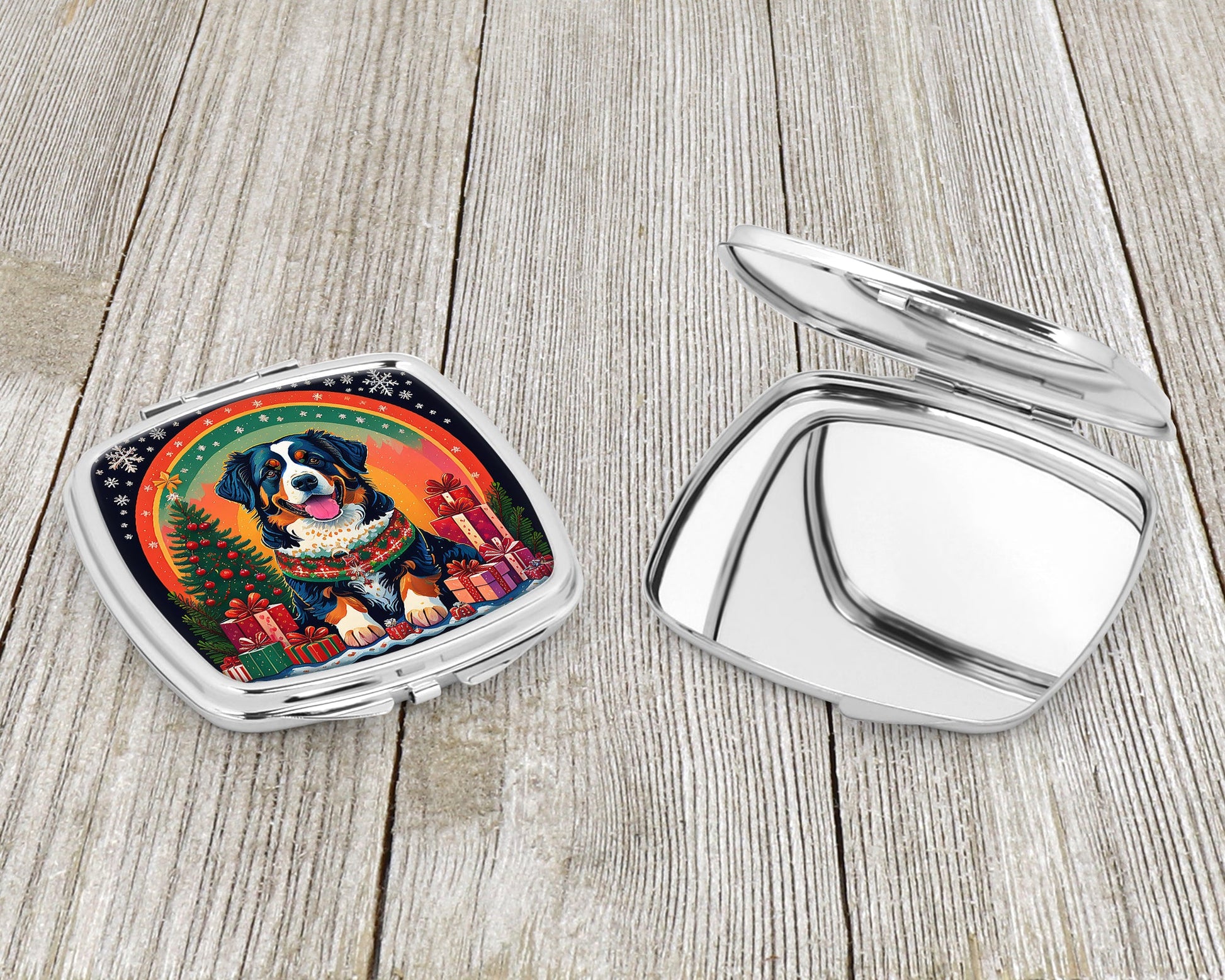 Bernese Mountain Dog Christmas Compact Mirror-2