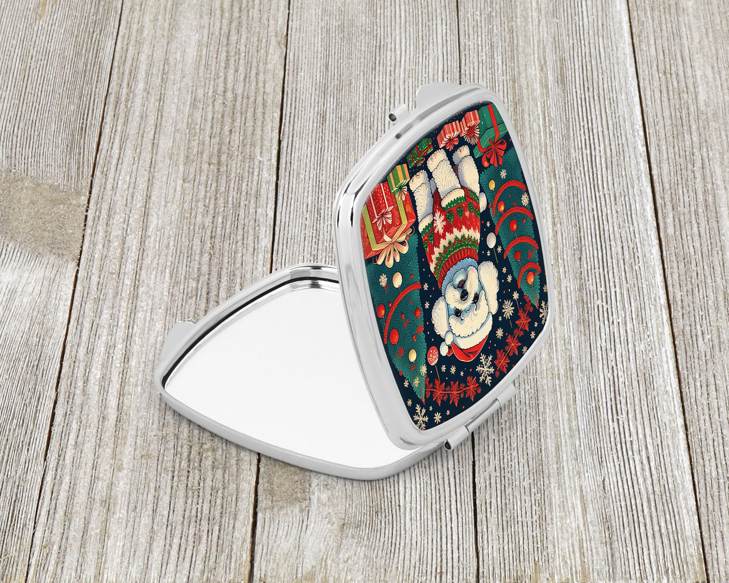 Bichon Frise Christmas Compact Mirror-1