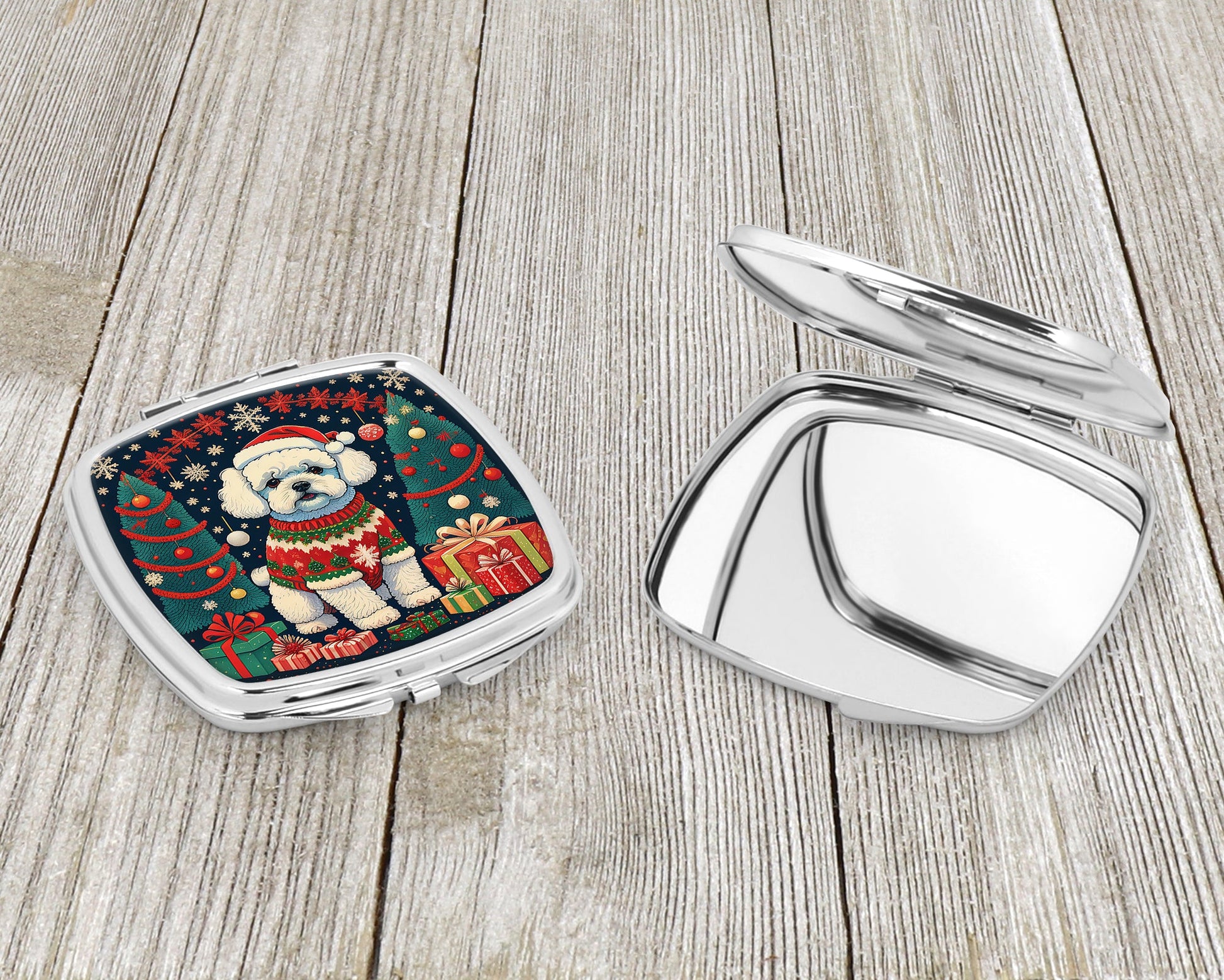 Bichon Frise Christmas Compact Mirror-2