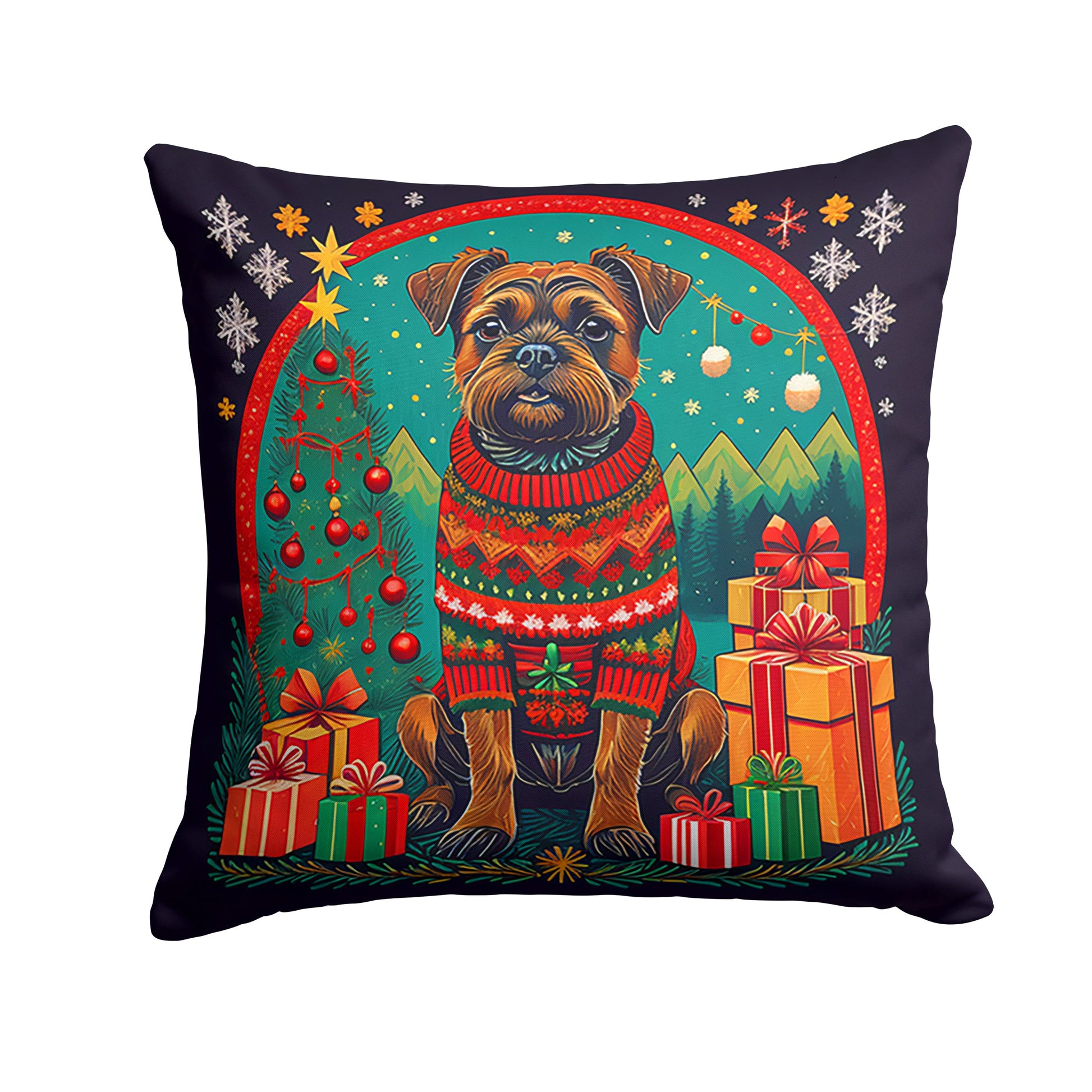 Border Terrier Christmas Throw Pillow-0
