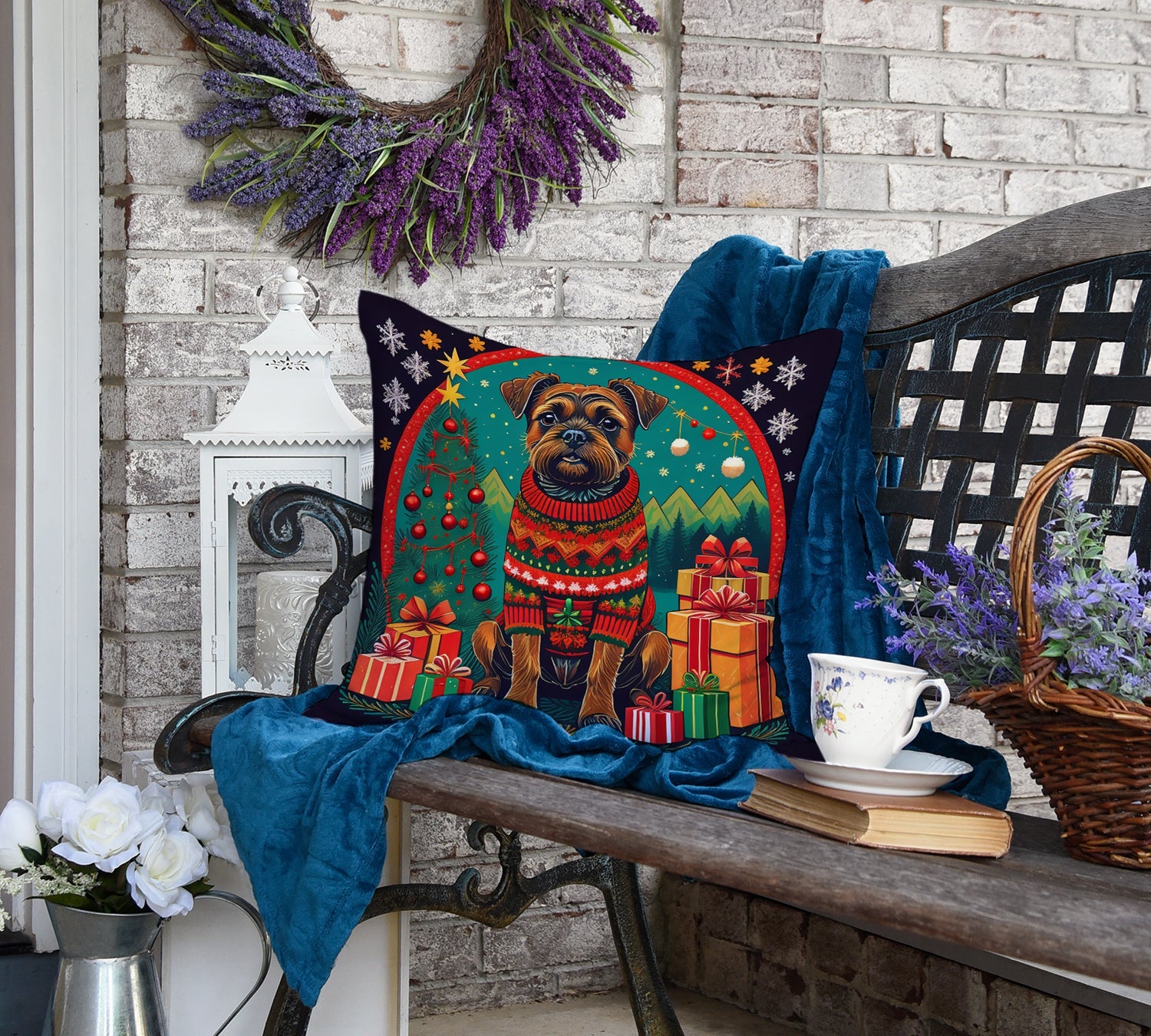 Border Terrier Christmas Throw Pillow-3