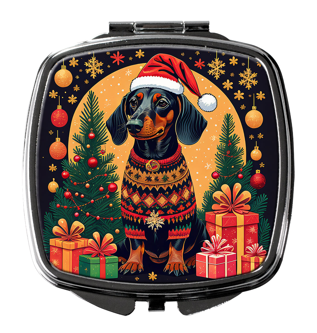 Black and Tan Dachshund Christmas Compact Mirror-0