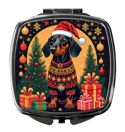 Black and Tan Dachshund Christmas Compact Mirror-0