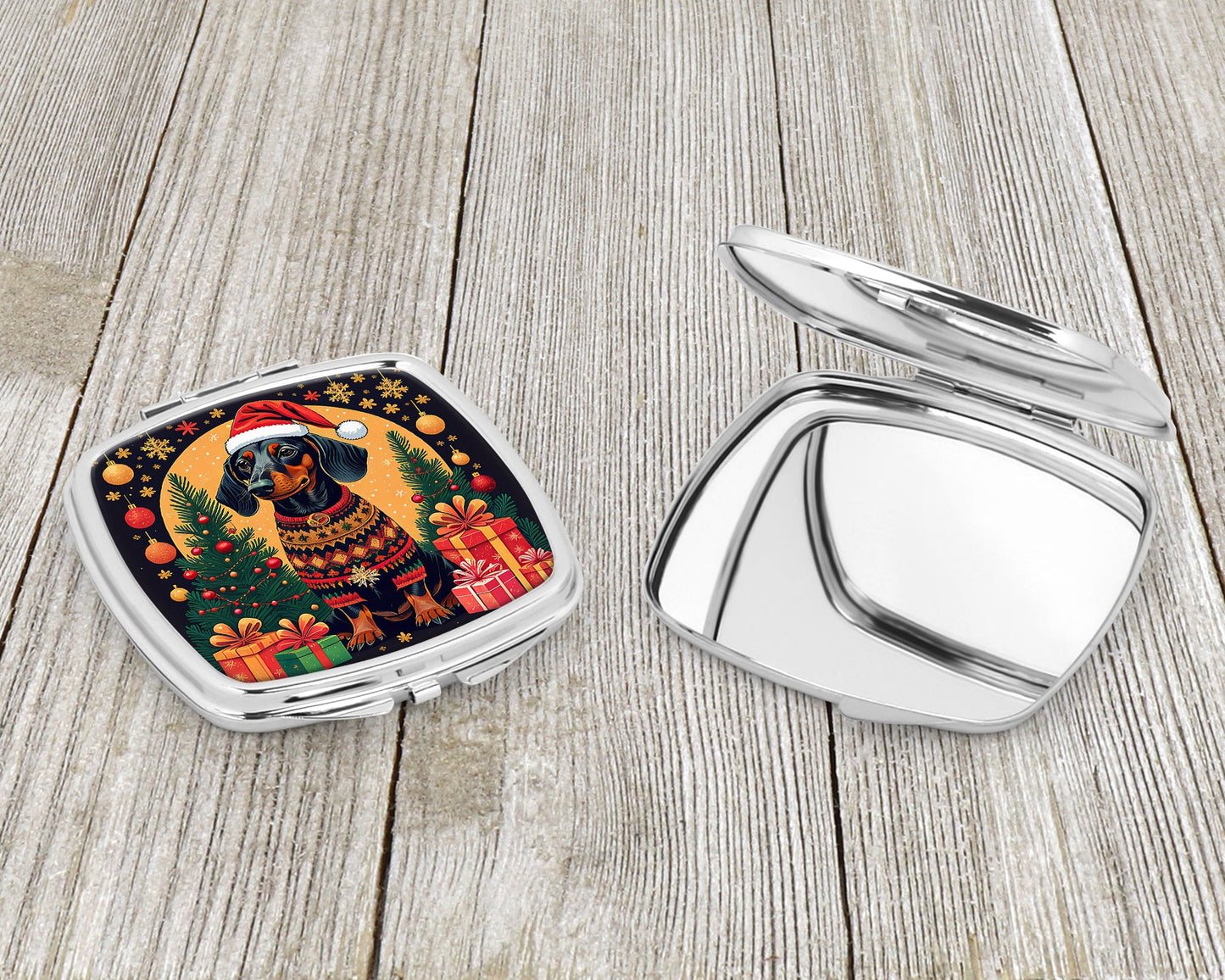 Black and Tan Dachshund Christmas Compact Mirror-2
