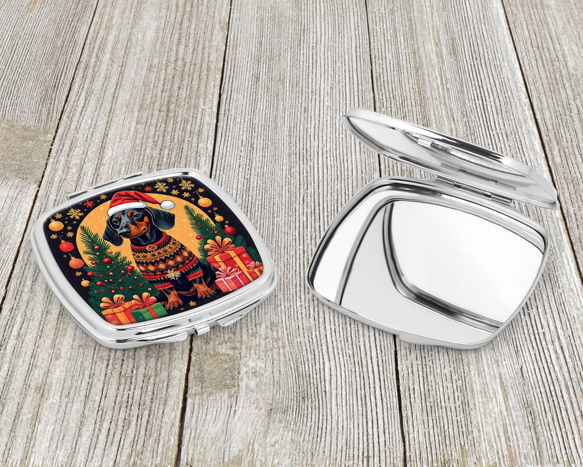 Black and Tan Dachshund Christmas Compact Mirror-2