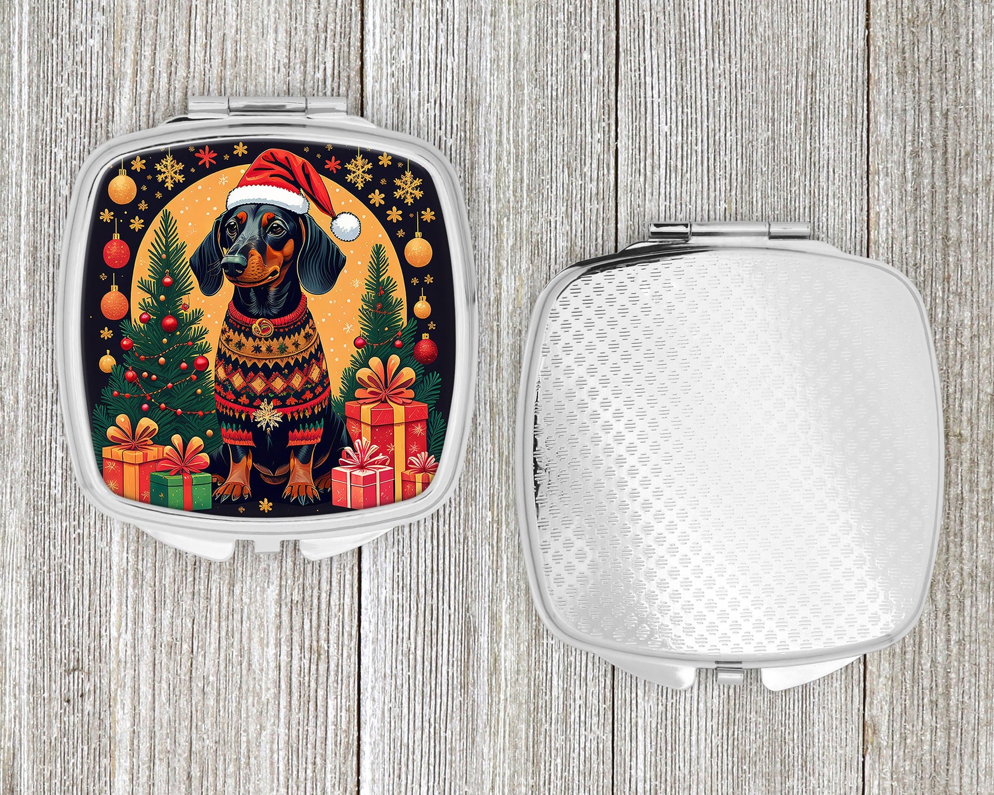 Black and Tan Dachshund Christmas Compact Mirror-3