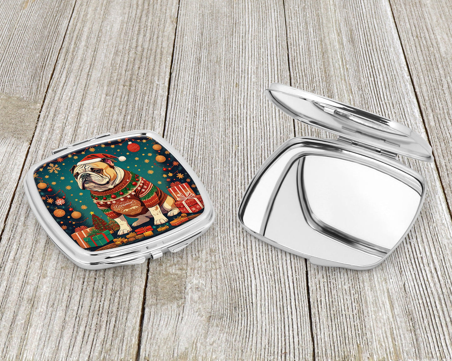 English Bulldog Christmas Compact Mirror-2