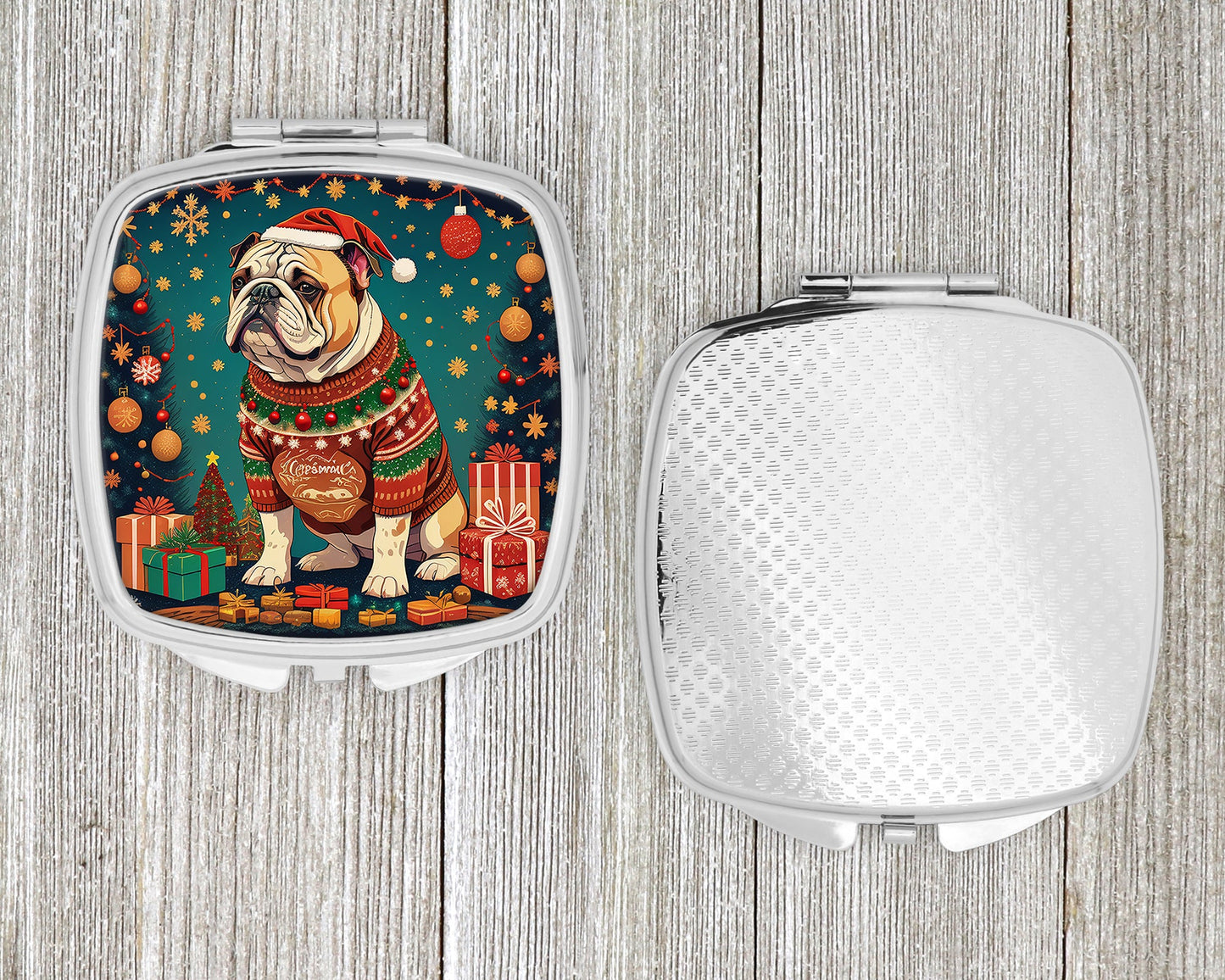 English Bulldog Christmas Compact Mirror-3
