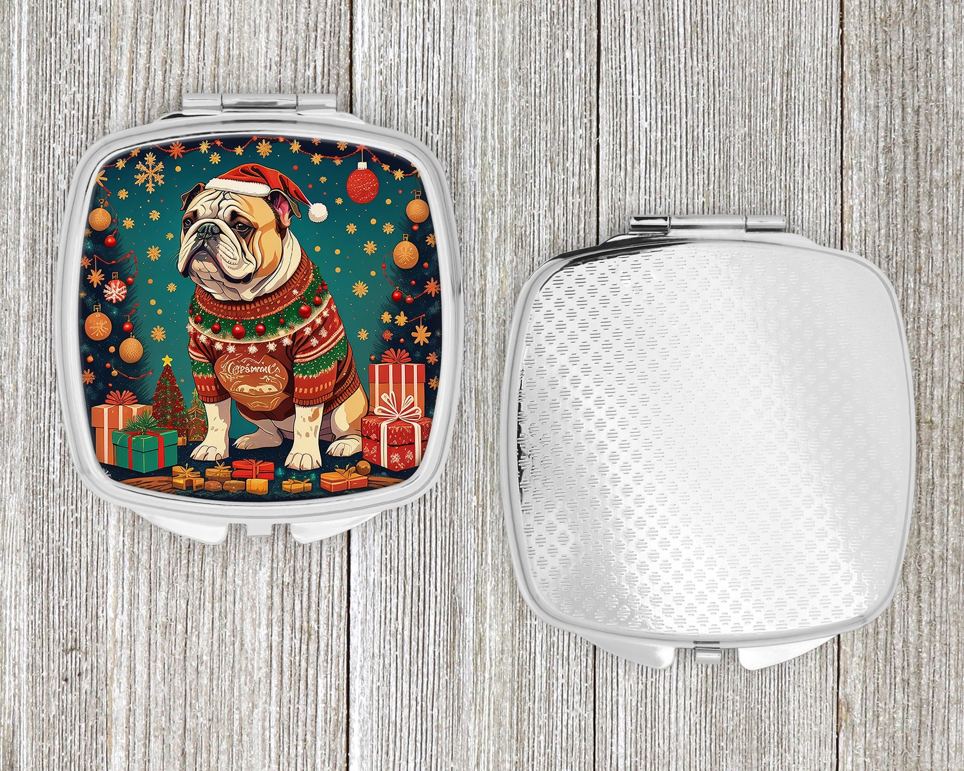 English Bulldog Christmas Compact Mirror-3