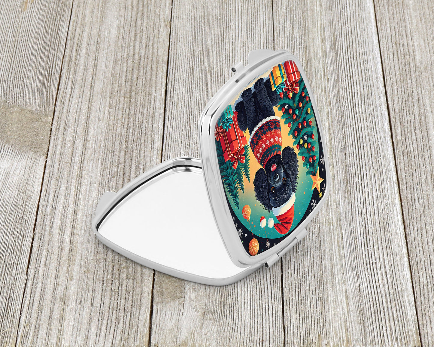 Black Toy Poodle Christmas Compact Mirror-1