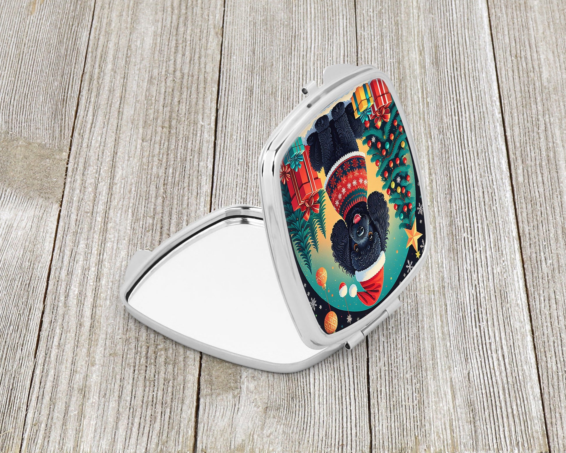 Black Toy Poodle Christmas Compact Mirror-1