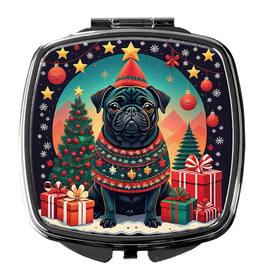 Black Pug Christmas Compact Mirror-0